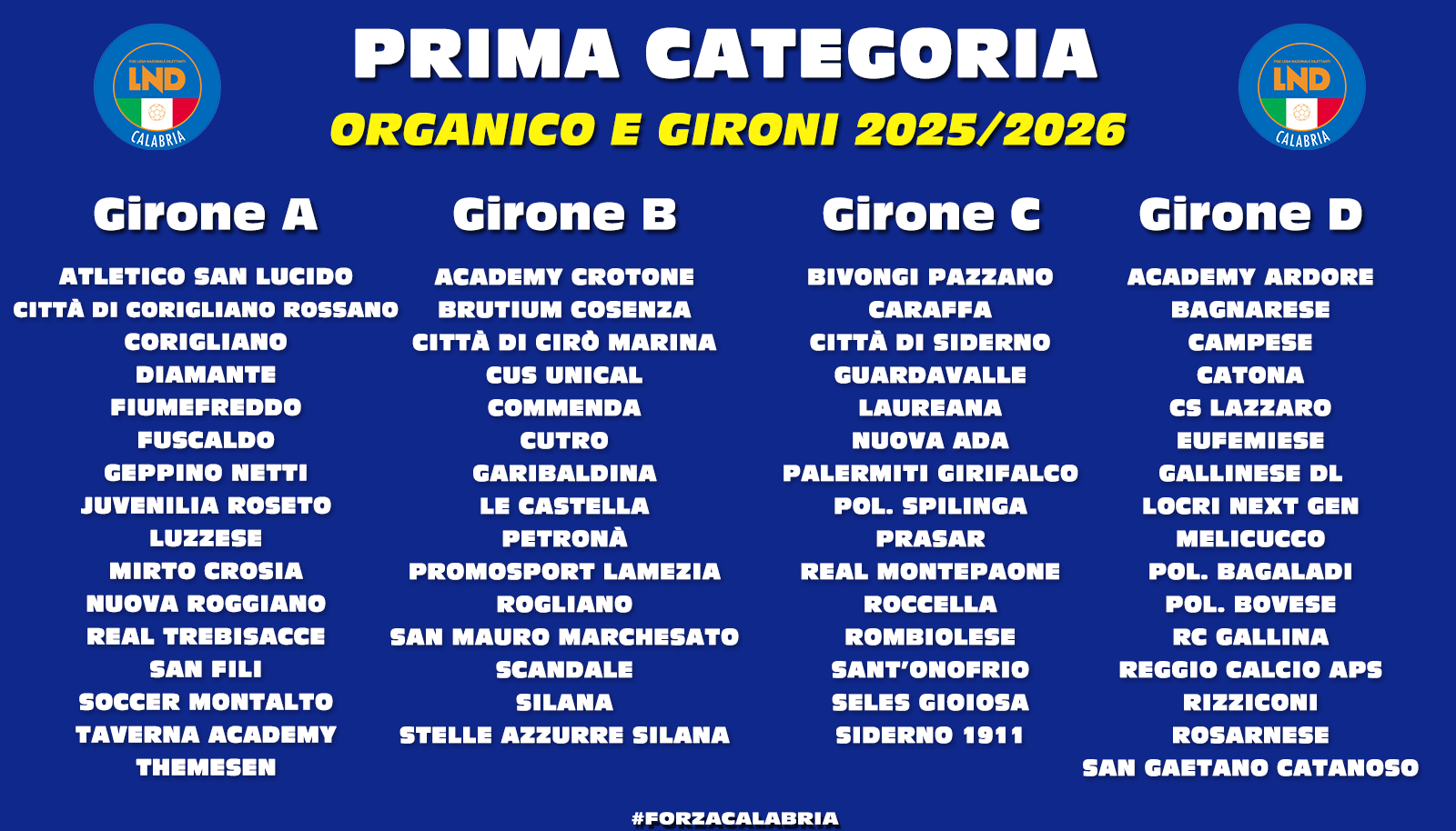 Prima Categoria, ufficializzati organico e gironi s.s. 2025/2026